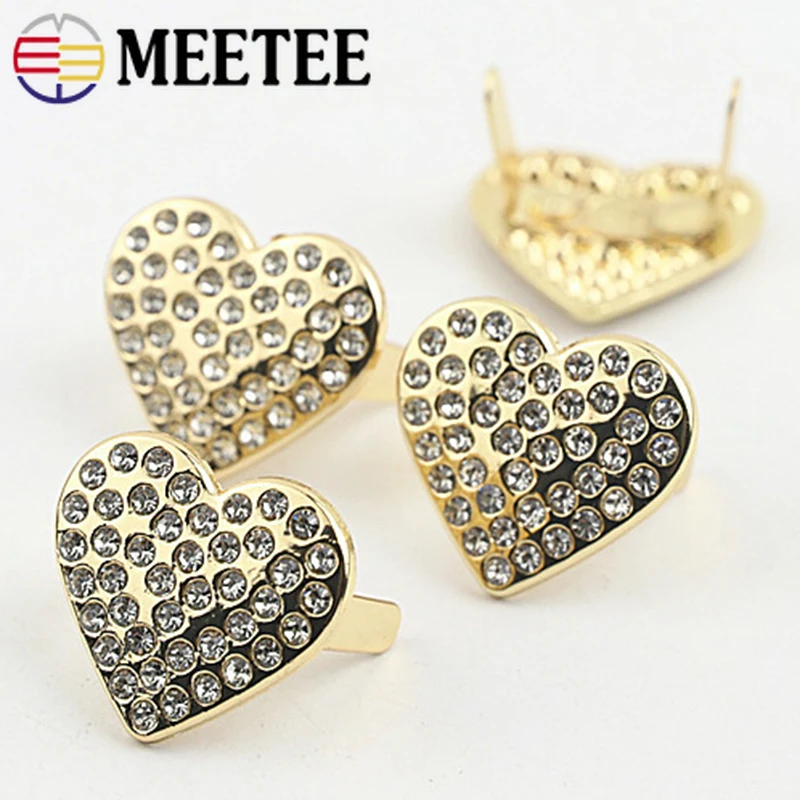 

Meetee 10/20pcs 20X22mm Metal Heart Decorative Buckles Rhinestones Pin Button Garment Shoe Buckle Bag Rivets Nail Sanp Buttons