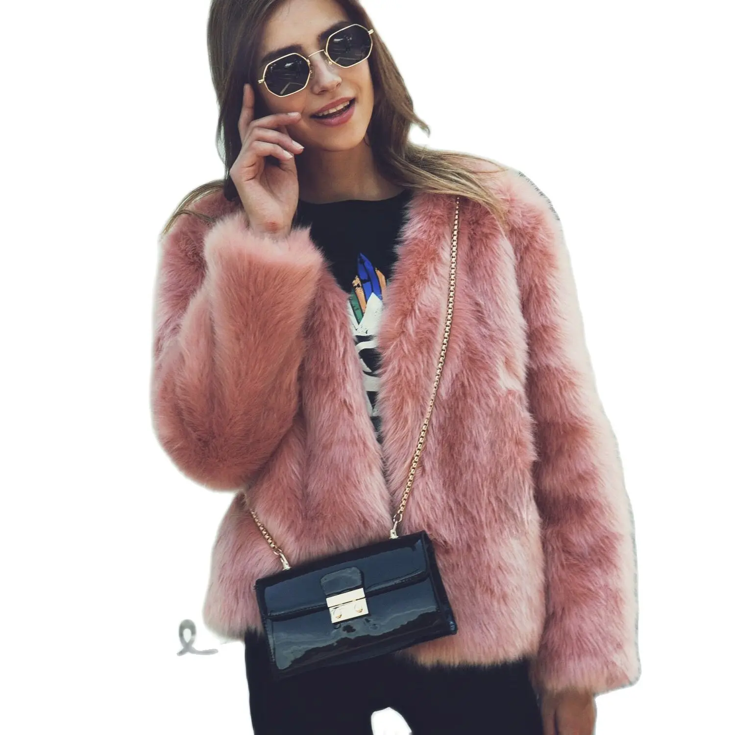 T0676 Europe and America fashion imitation fox fur Coat Autumn &ampWinter Furry Overcoat Women Casual Short Jacket | Женская одежда