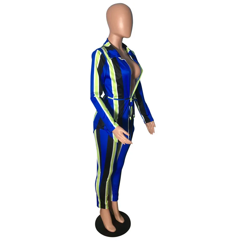 

Sexy 2 Piece Set Women Office Suit Long Sleeve Striped Jacket Top and Ankle Length Pants Two Piece Tracksuit Women Set Clothes