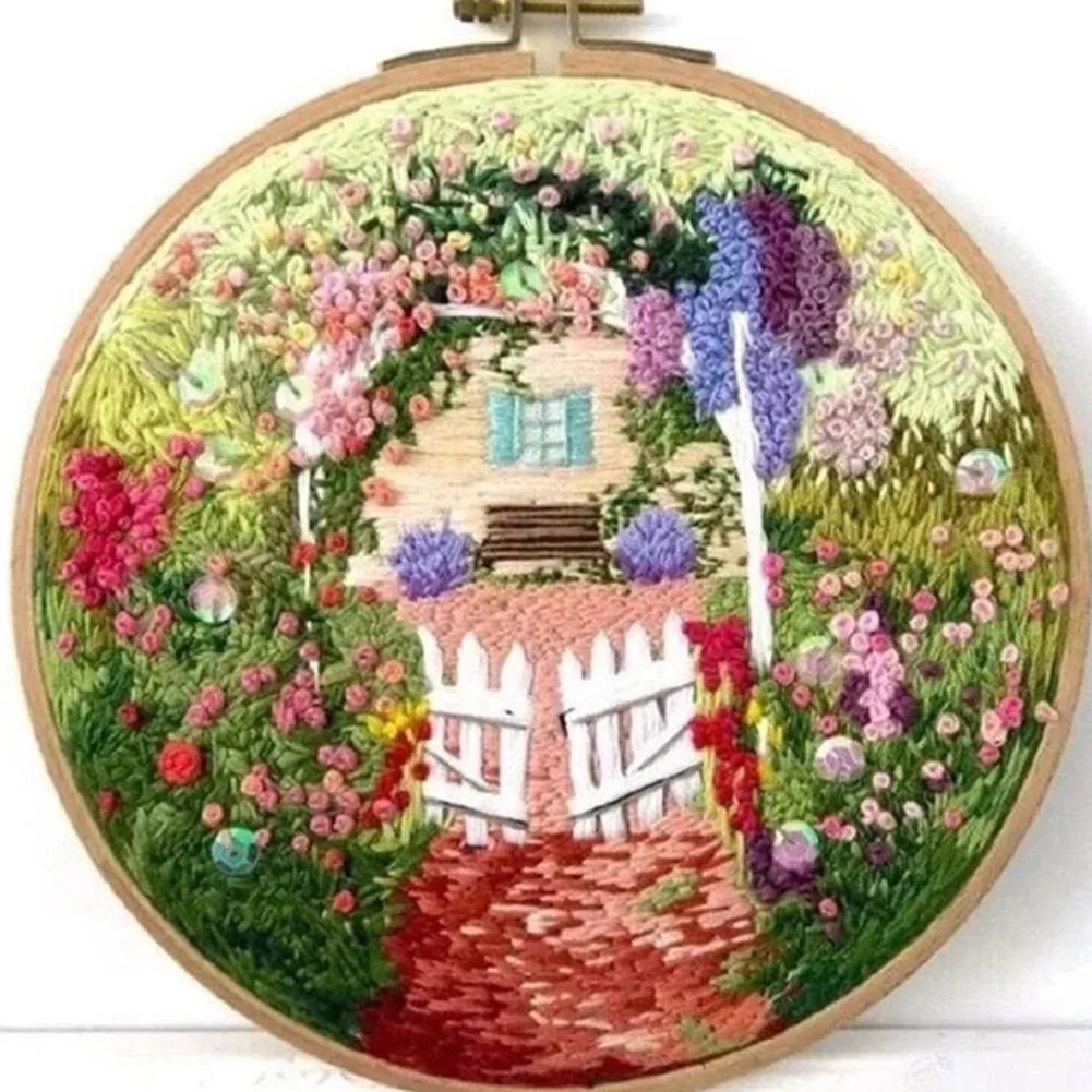 

Flowers Embroidery Set Frame Beginner Needlework Kits Cross Stitch Set DIY Ribbon Embroidery Kit, Unfinished