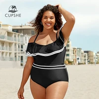 cupshe plus size black white off shoulder one piece swimsuit sexy large size women monokini bathing suits 2021 beach swimwear