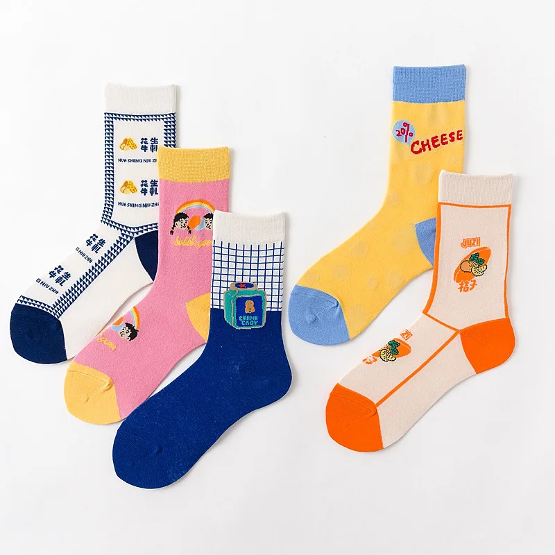 Носки женские хлопковые Смешные в японском стиле Харадзюку 5 пар|Носки| |