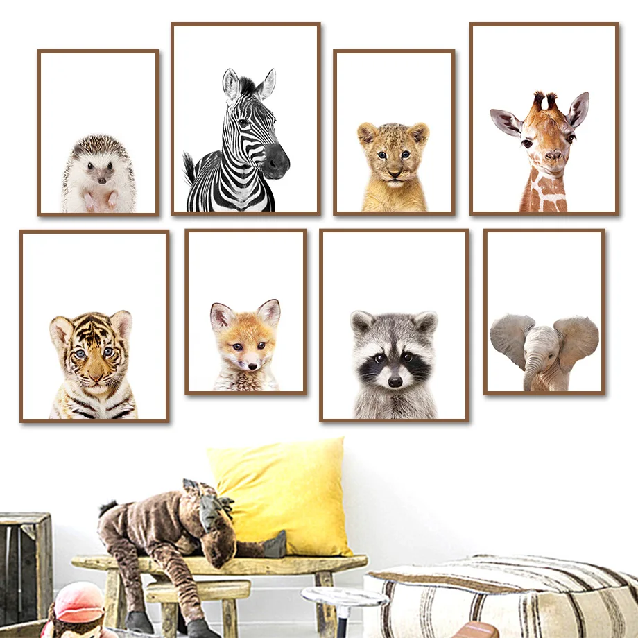 

Zebra Lion Tiger Giraffe Raccoon Elephant Fox Wall Art Canvas Painting Nordic Posters And Prints Wall Pictures Kids Room Decor