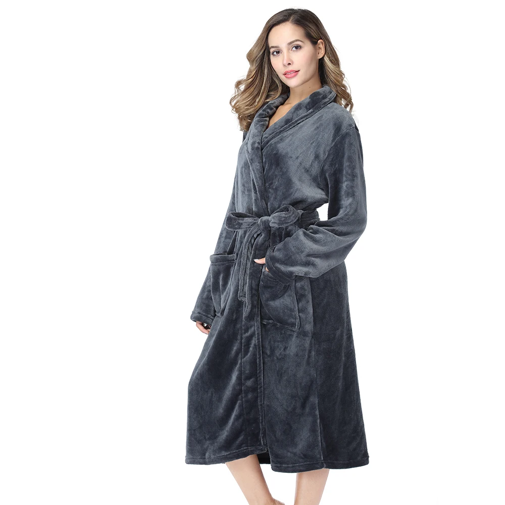 Темно-серые флисовые халаты RONGTAI для женщин банный халат с карманами | Женская