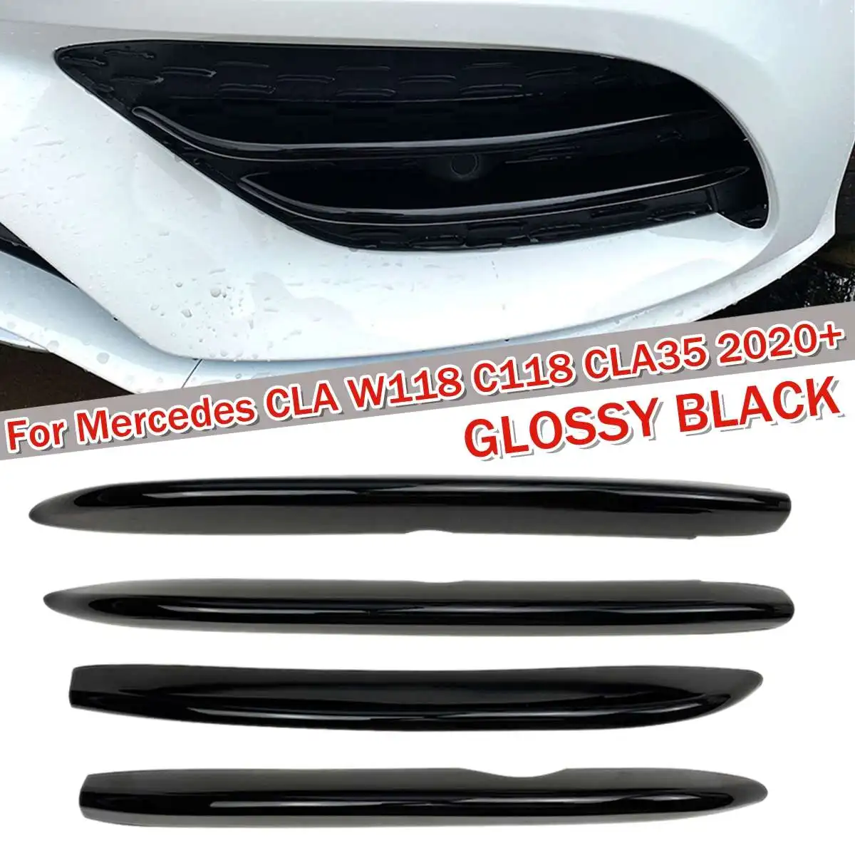 

4PCS Front Bumper Air Vent Splitter Canard For Mercedes Benz CLA W118 C118 CLA35 2020+ Auto Spoiler Glossy Black Carbon Look