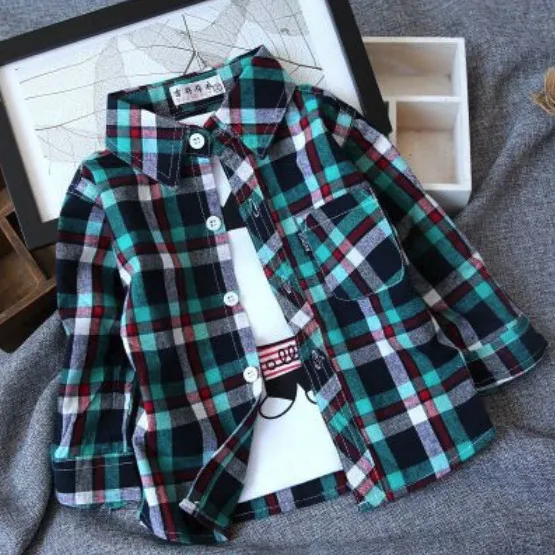 Only shirt Лидер продаж, Детские рубашки для маленьких мальчиков на весну-осень, модная одежда клетчатые хлопковые топы с длинными рукавами, Детская рубашка с отложным воротником - Цвет: Only shirt