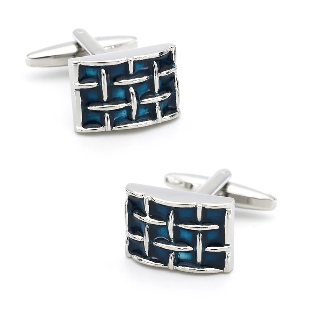 Модные эмалированные запонки в клетку, качественные запонки из латуни синего цвета, оптовая и розничная продажа