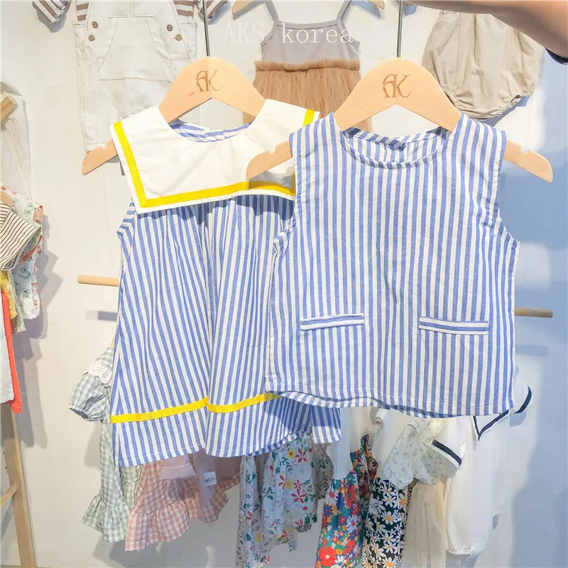 Kids Dresses for Girls Summer New Treasure Dress Boys Shirt College Wind Stripe Sister | Детская одежда и обувь