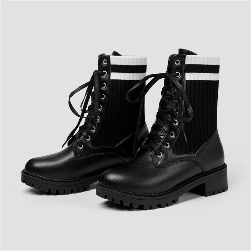 Ботинки женские на квадратном каблуке со шнуровкой 2020 | Обувь