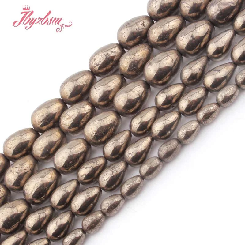 

6x8,8x11,10x14mm Drip Pyrite Smooth Loose Beads Natural Stone Beads for DIY Women Necklace Bracelet Jewelry Making Strand 15"