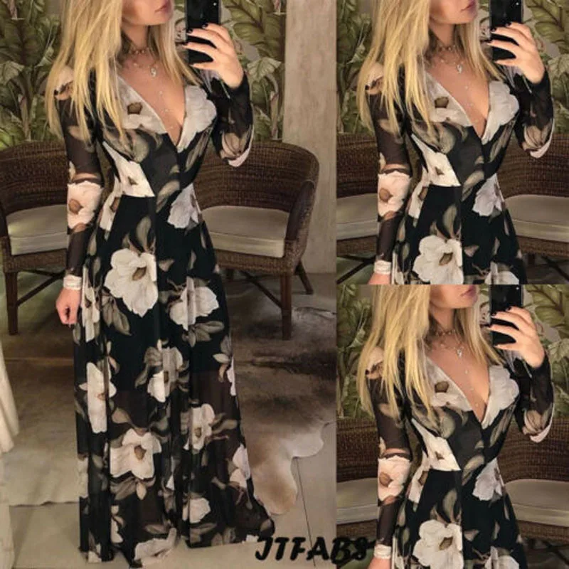 Женское шифоновое платье в стиле бохо длинное летнее макси с цветочным рисунком