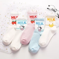 hot sale banana strawberry milk milk mid tube cotton womens socks 1 pair korean fashion casual socks womens socks woman socks