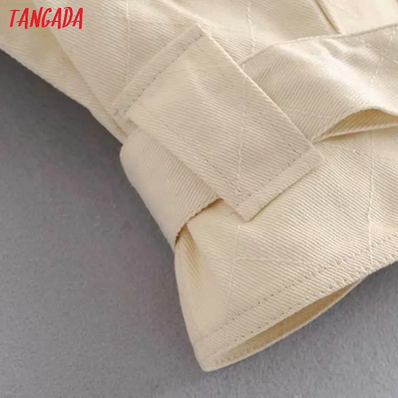 Tangada, Женские однотонные джинсовые куртки с поясом, пуговицами, карманами, длинным рукавом, короткая стильная куртка, женские топы бойфренда 6P18