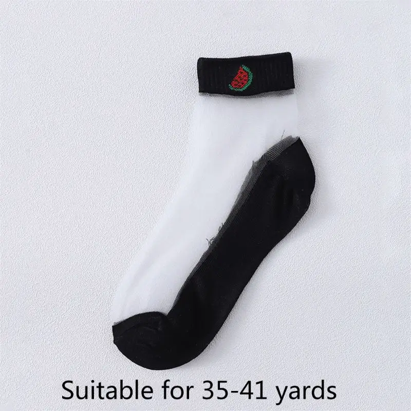 

2020 Japanese Women Girls Transparent Glass Fiber Ankle Socks Cute Peach Strawberry Avocado Fruit Jacquard Short Tube Hosiery