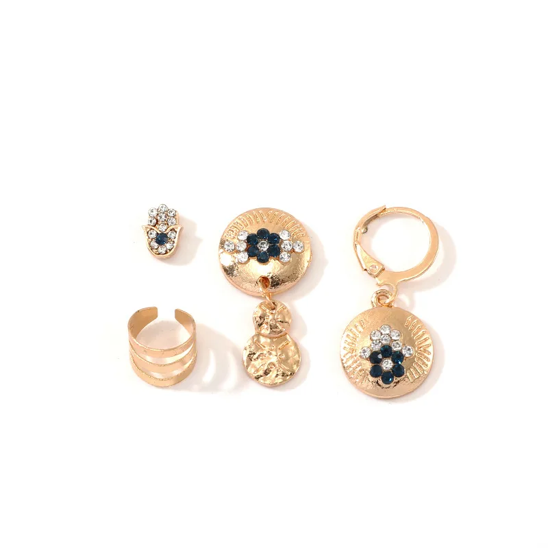 

4 Pcs/Set Trendy Women Earrings Jewelry Girls Cool Retro Vintage Rhinestone Flower Geometric Palm Cuff Earrings Set For Ladies