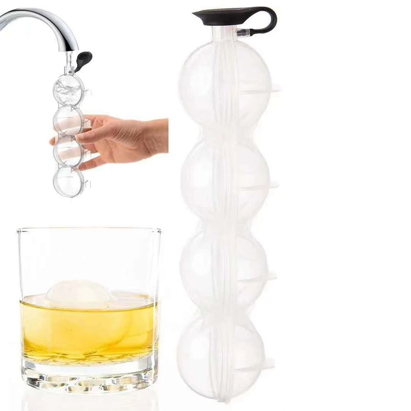 

NEW-4 Cavity Ice Square Maker Flexible Silicone Whiskey Cocktail DIY Round Ice Ball Food Grade Grid Party for Bar Kitchen