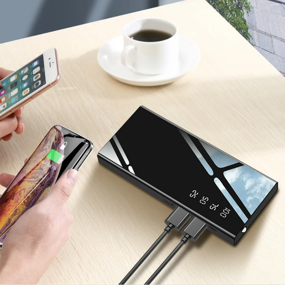 30000 зеркало power Bank для iPhone samsung Xiaomi Внешняя батарея 2 USB портативное зарядное