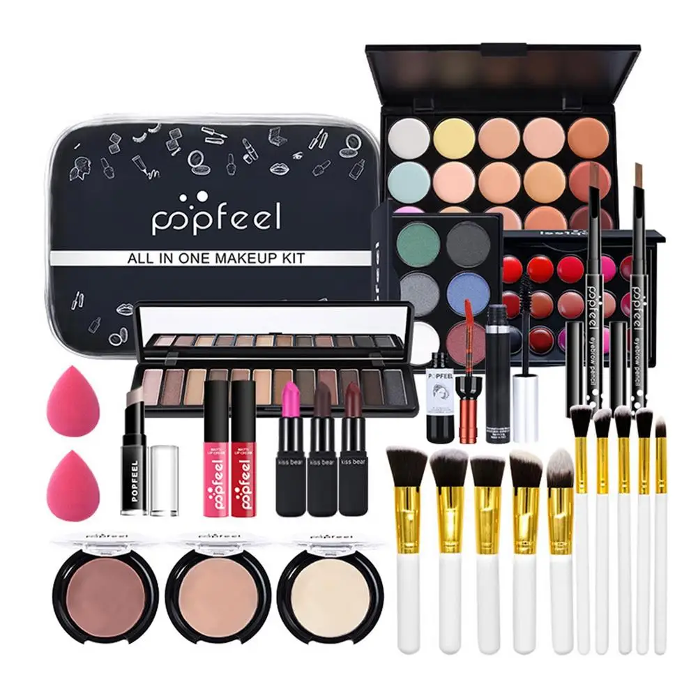 

ALL IN ONE Makeup Kit (eyeshadow, Lip Gloss,lipstick,makeup Brushes,eyebrow,concealer)with Makeup Bag