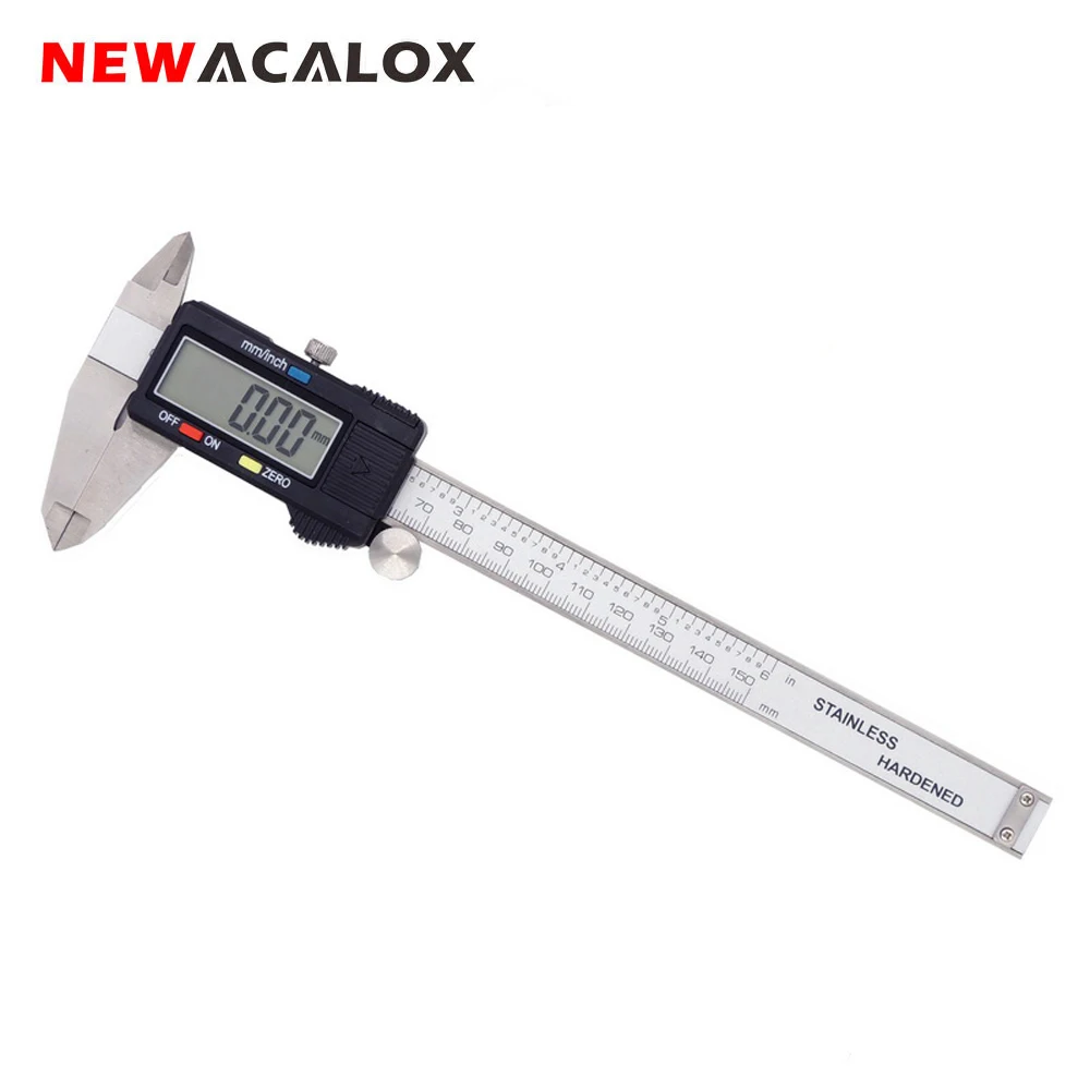 NEWACALOX 0-6 дюймов/150 мм электронный цифровой штангенциркуль из нержавеющей стали прецизионный измерительный инструмент с очень большим ЖК-экраном