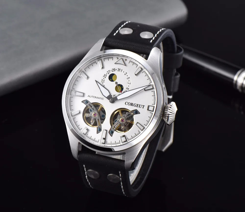 Corgeut 47 мм чехол мужские часы автоматические PVD Storage Tourbillon механические D18|Мужские