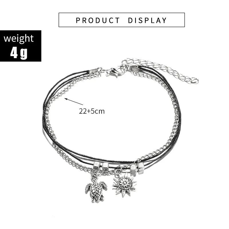 Богемский сплав черепаха солнце кулон многослойный ножной шнур-браслет для