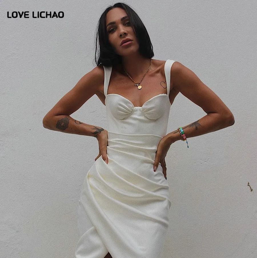 

Платье женское атласное до колен, вечерние кантное вечернее облегающее, без бретелек, с открытой спиной, лето 2021