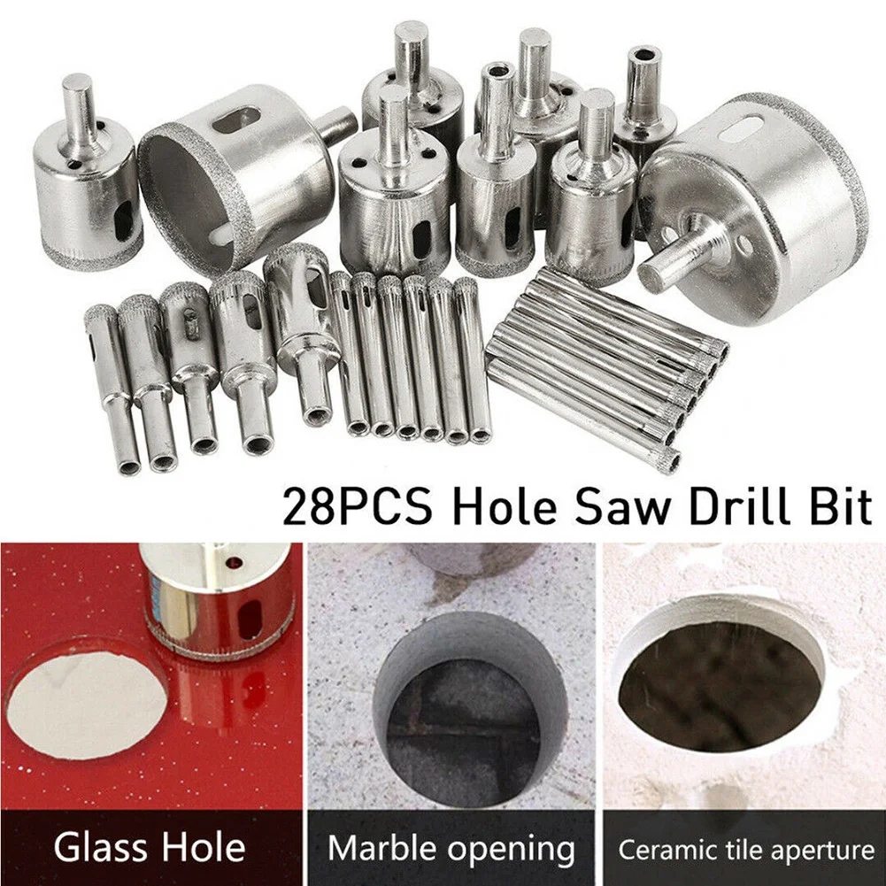 

Granite Drill Bits Nickel Plated Steel 28Pcs Diamond Hole Saw Set Cutter
