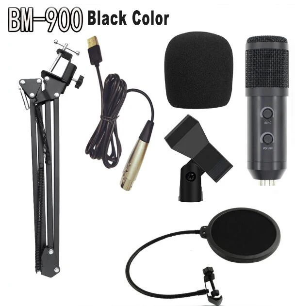 BM-900 Podcast записывающий микрофон с подставкой профессиональный конденсаторный студийный вещательный микрофон - Цвет: black set