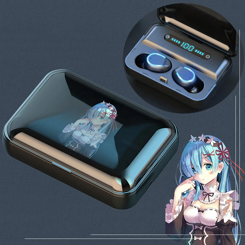 

Bluetooth earphones Re:Life in a different world from zero cosplay Rem Ram Power bank For Android Wireless Earbuds 5.0 HD Anime