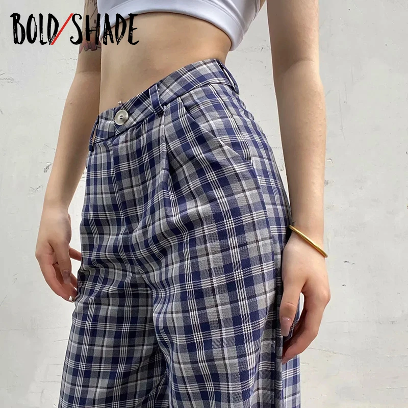

Bold Shade Grunge 90s Street Fashion Pants Skater Girl Style Plaid High Waist Loose Women Trousers Indie Casual Pants New 2021