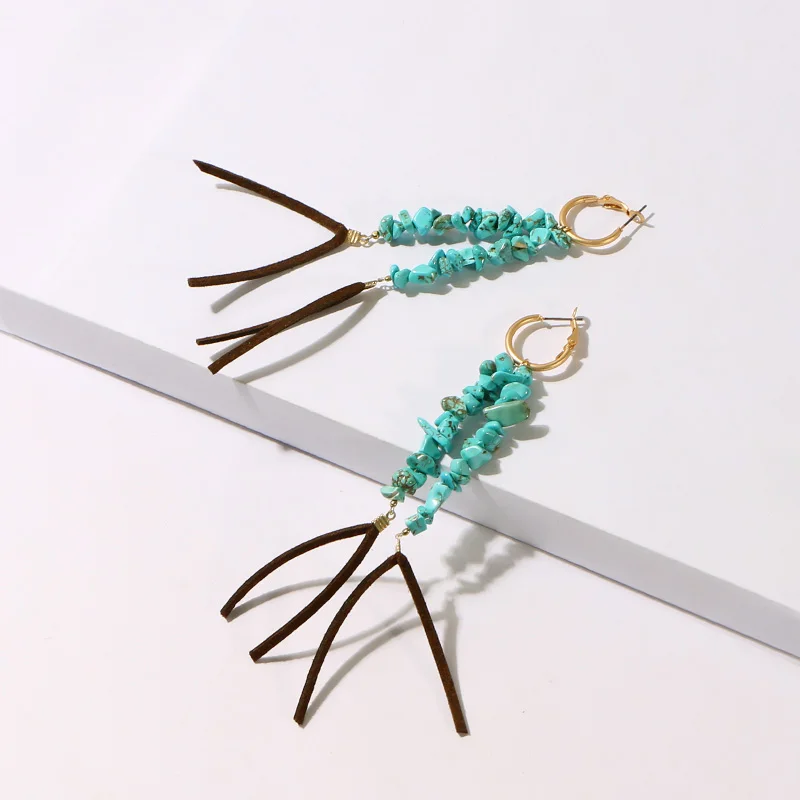 Коми синий натуральный камень бирюзовые серьги для женщин девушки кисточкой