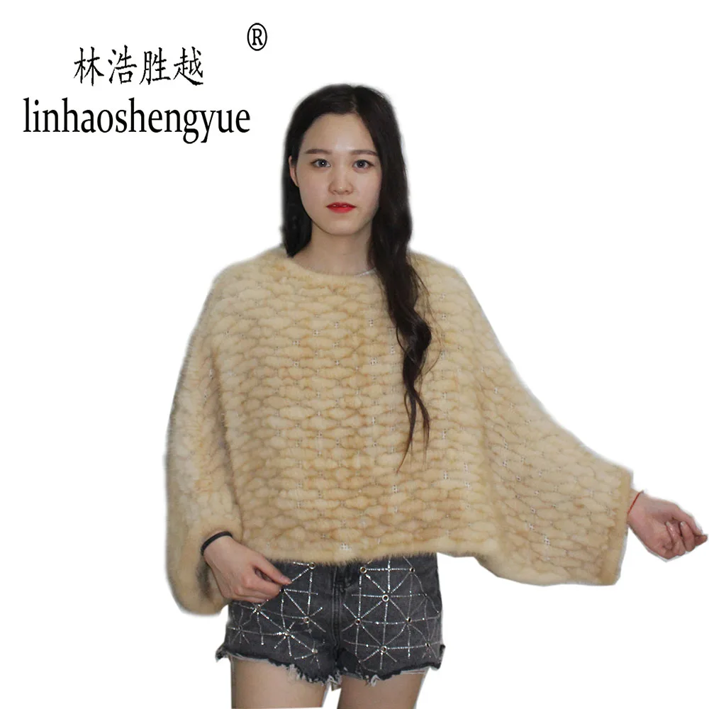 Linhaoshengyue 2020 Fashion Length 60cm Real Mink  Fur Shawl, Suitable For Spring, Summer, Autumn and Winter