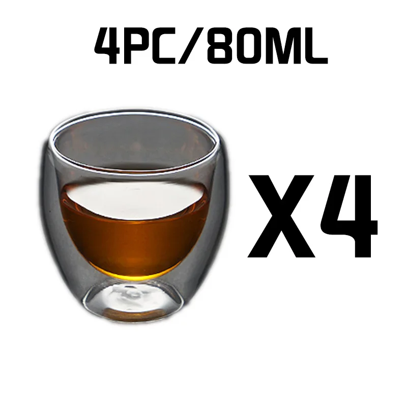 4PC No handle 80ML Кофейные кружки с ручкой чашки для напитков с двойными стенками, стеклянная чайная чашка с изоляцией, стакан для напитков, бокал для вина es - Цвет: 4PC No handle 80ML