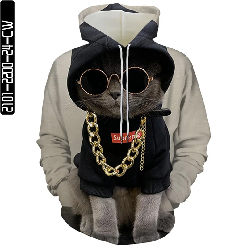 

Men's and women's Harajuku pullover spring and autumn 3D animal print pullover cute cat hoodie pullover men's pullover 6XL