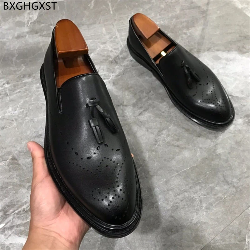 

Black Mens Leather Shoes Italian Loafers Dress Shoes for Men Office 2023 Luxury Designer Shoes Men High Quality Tassel Chaussure