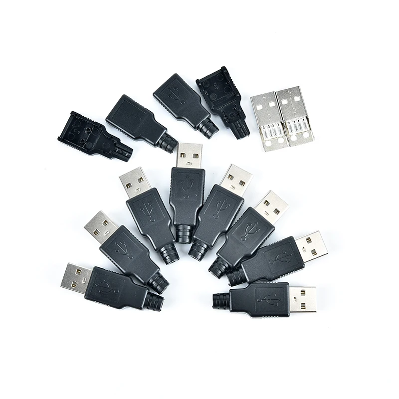 

Plastic USB Type A Male 4 Pin Plug Socket Connector With Black Cover Adapter Connect USB 2.0 PCB SDA Data Cable Line