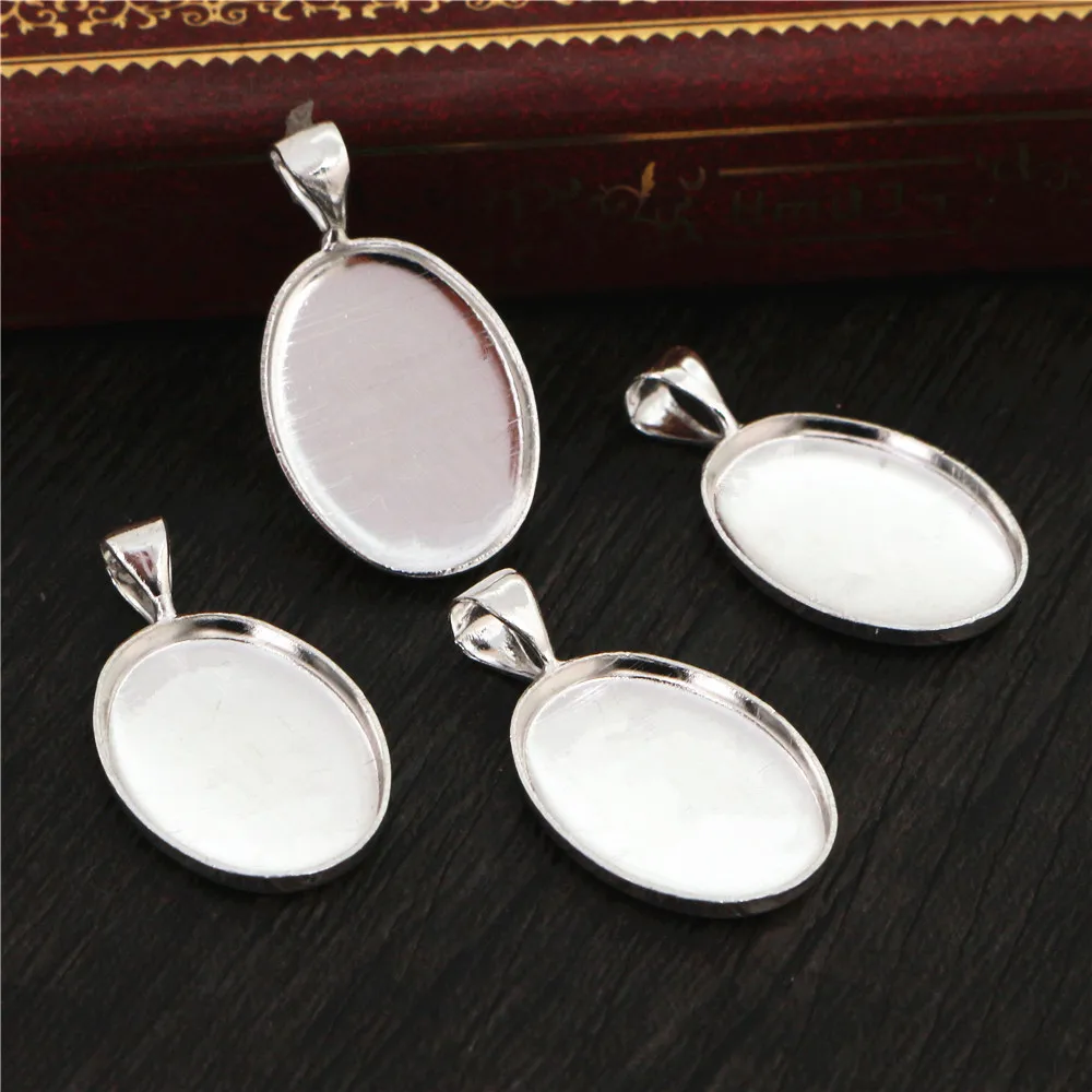 

10pcs 13x18mm Inner Size Light Silver Plated Brass Cameo Cabochon Base Setting Charms Pendant necklace findings (D2-62)
