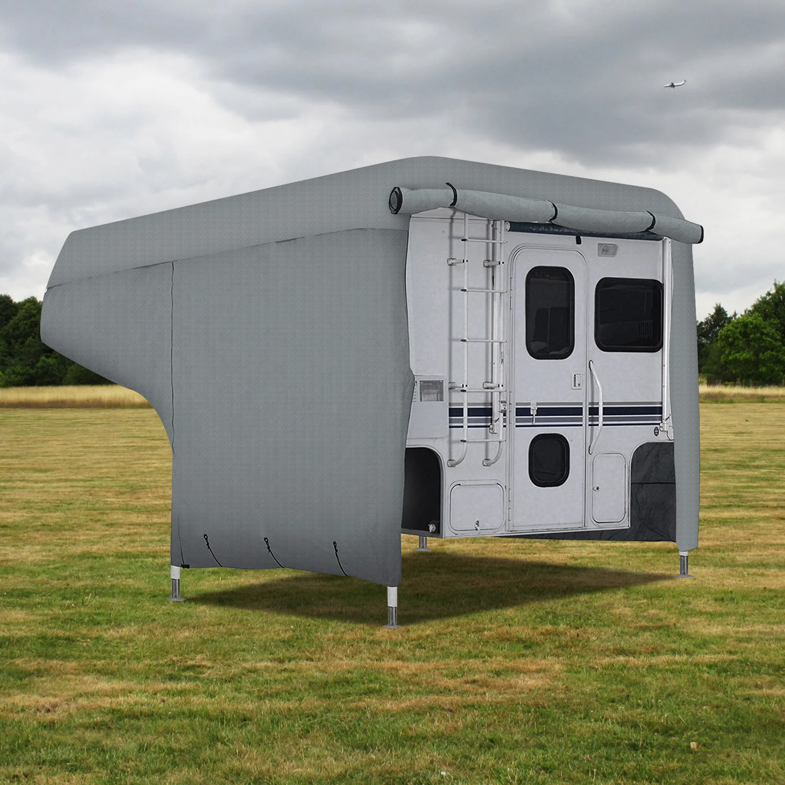 

VEVOR Travel Trailer RV Cover Composite Non-woven Fabric Shelter With 2 Adhesive Patchs Camper Cover Fit for 8-10 / 10-12 FT RV