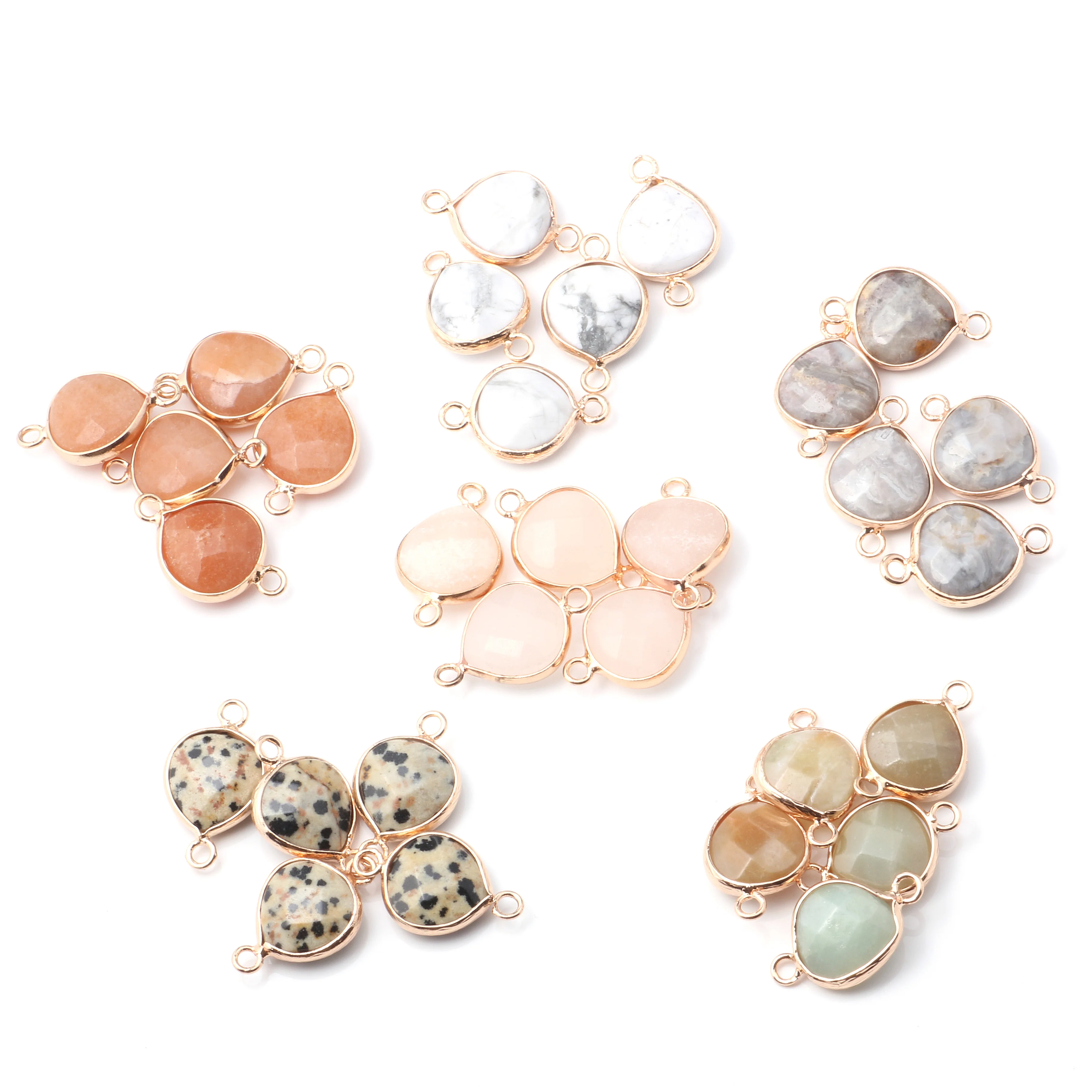 

Natural Stone Connectors Necklace Accessories Waterdrop Faceted Crystal Agates Mix Stone Link Charms for Jewelry Making Bracelet