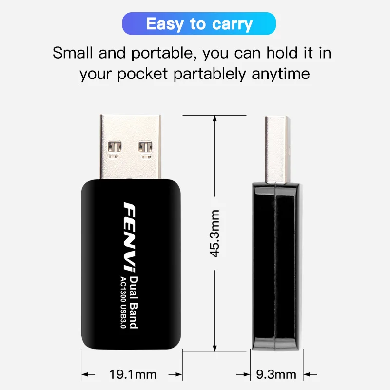 Миниатюрный USB Wi-Fi адаптер 1300 Мбит/с сетевая карта Lan для ПК Wifi ключ