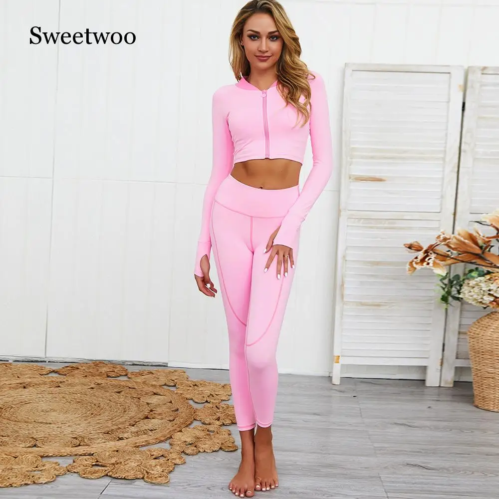 Женский комплект для йоги SWEETWOO спортивная одежда топ на молнии леггинсы