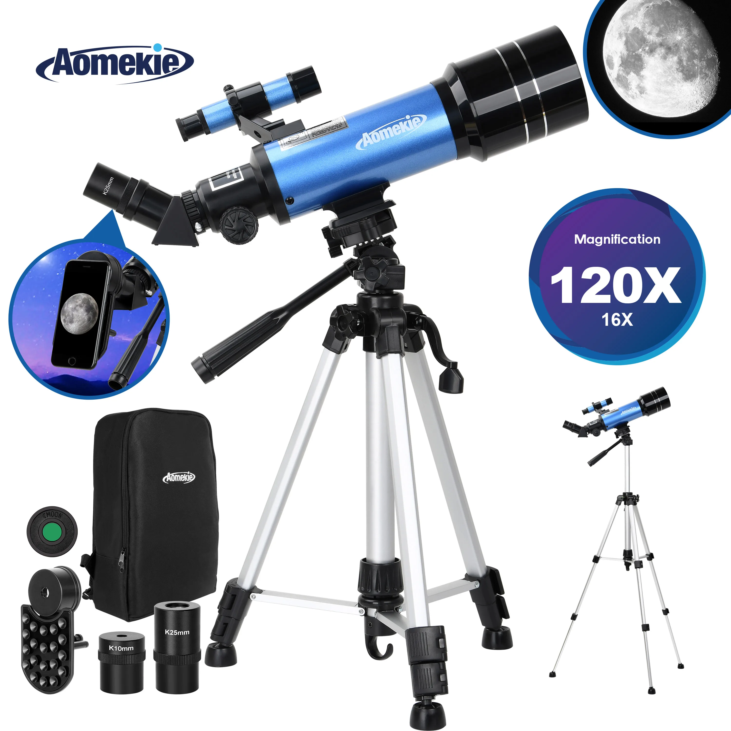 Outdoor Monocular Space Astronomical Telescope With High Tripod Backpack Terrestrial Space Telescope Gift For Moon Watching