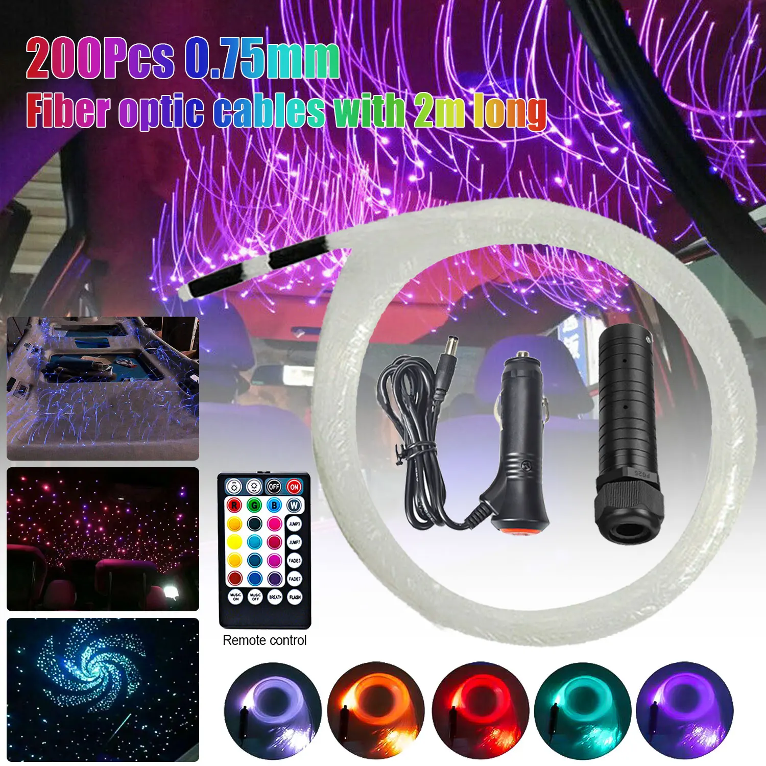 

Universal LED Interior Colorful Car Star Ceiling Decorative Light Kit 60pcs/200pcs/300pcs Fiber Optic Light With Remote Control