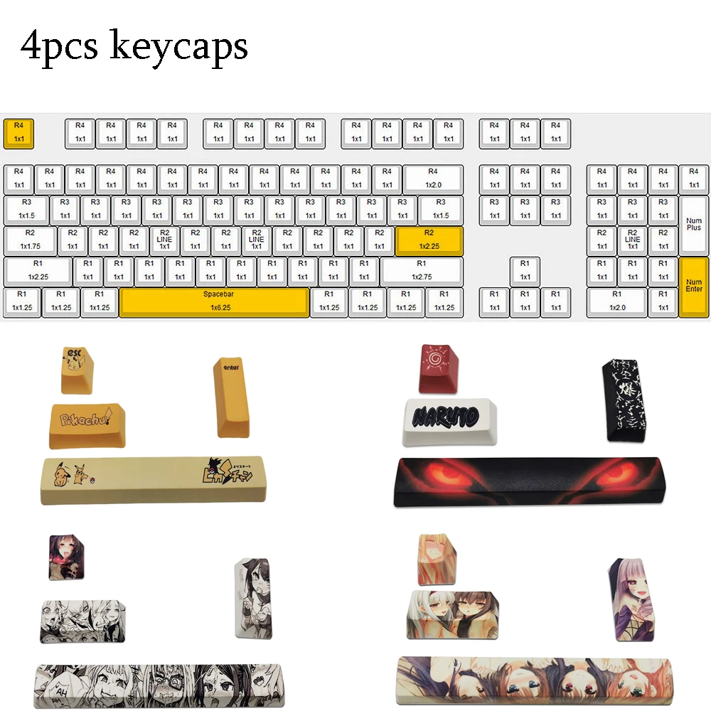 

4pcs/Set Keycaps PBT Dye Sublimation Hot Swappable Japanese Anime For Cherry Mx Gateron Kailh Switch Mechanical Keyboard