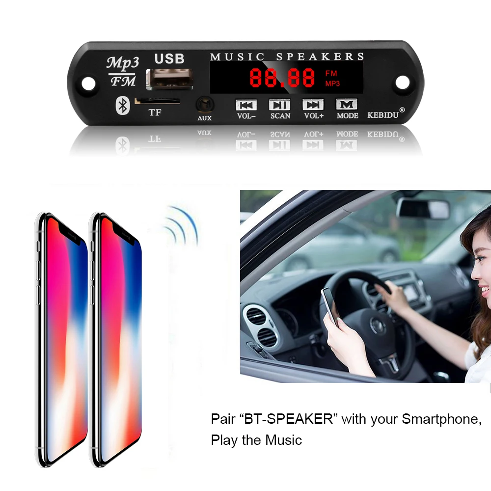 Kebidu беспроводной Bluetooth 12 В 5 в постоянного тока автомобильный декодер MP3 WMA плата