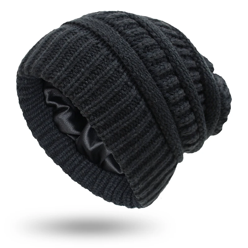 

Warm Satin Lined Skull Cap Soft Knit Hats Beanie Hat for Women Men Winter Beanie Hat Outdoor Sports Skiing Cycling Windproof Cap