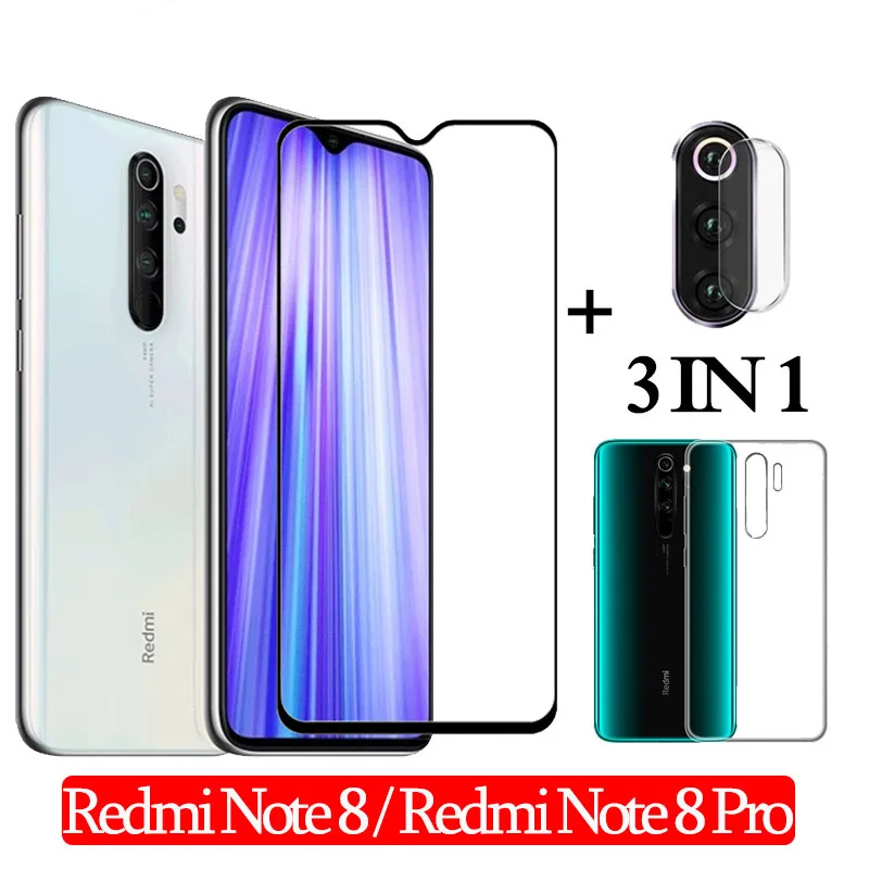 Чехол 3 в 1 + закаленное стекло для камеры xiaomi Redmi Note 8 Pro Защита экрана redmi note