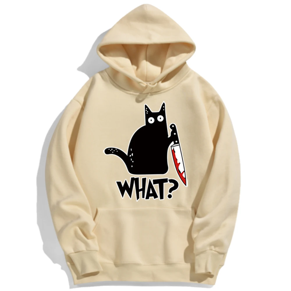 

Little Black Cat and Knife Hoodie Fun Letter Printed Unisex Hoodie Fashion Harajuku Clothing Oversized Clothes Men's Pullover