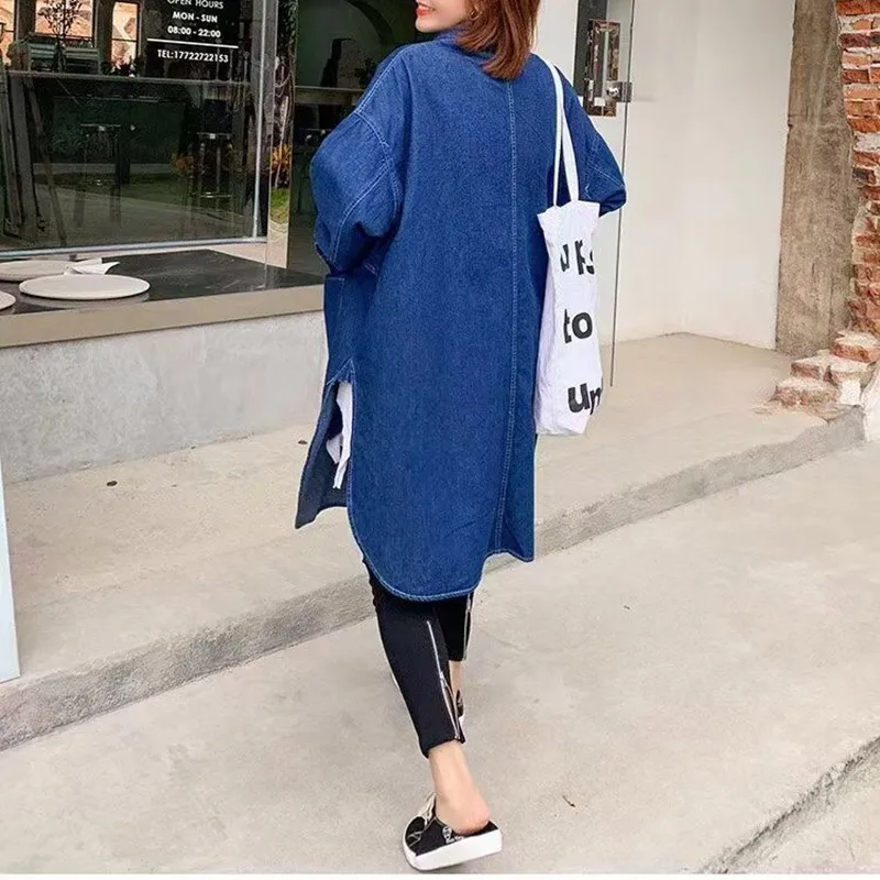 Куртка женская джинсовая средней длины свободная повседневная ленивая ветровка