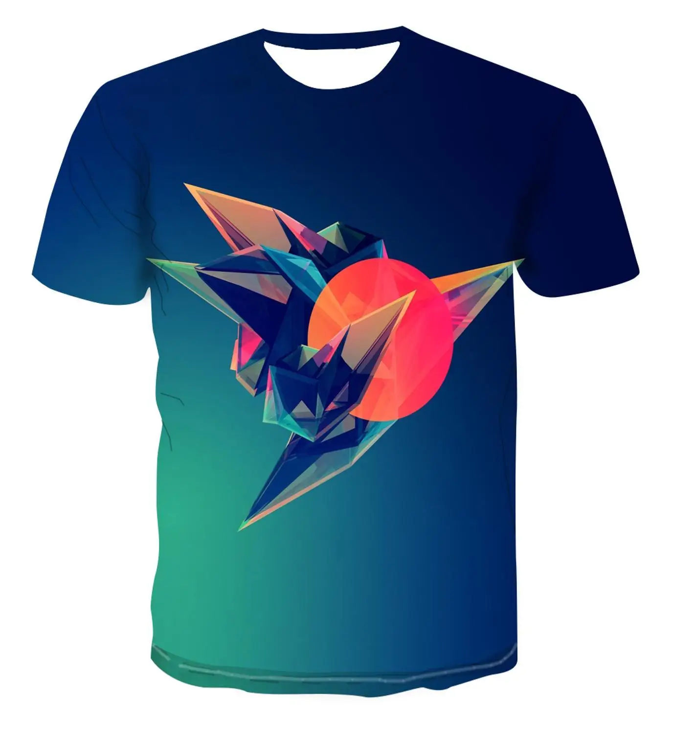 

New trend high quality men's short sleeve T-shirt 3D color wolf fashion print geometric versatile T-shirt for men